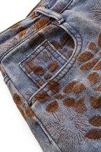 Çiçek Desenli Geniş Paçalı Kot Pantolon