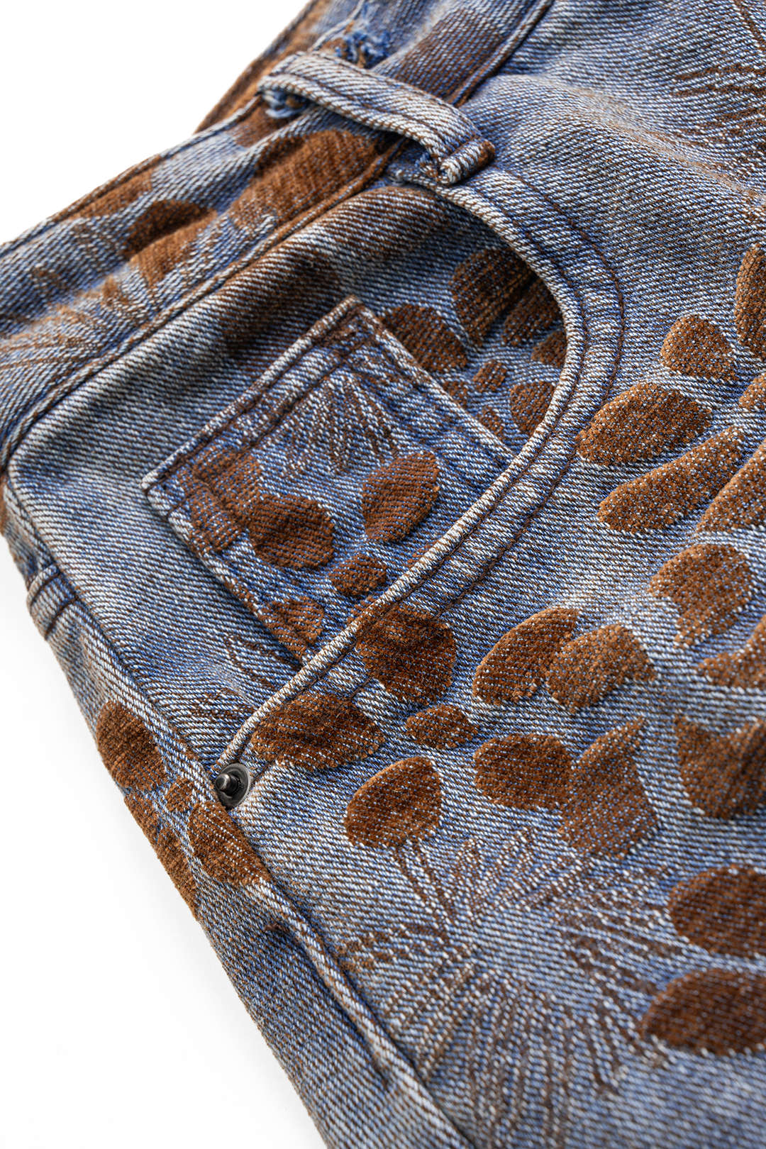 Çiçek Desenli Geniş Paçalı Kot Pantolon