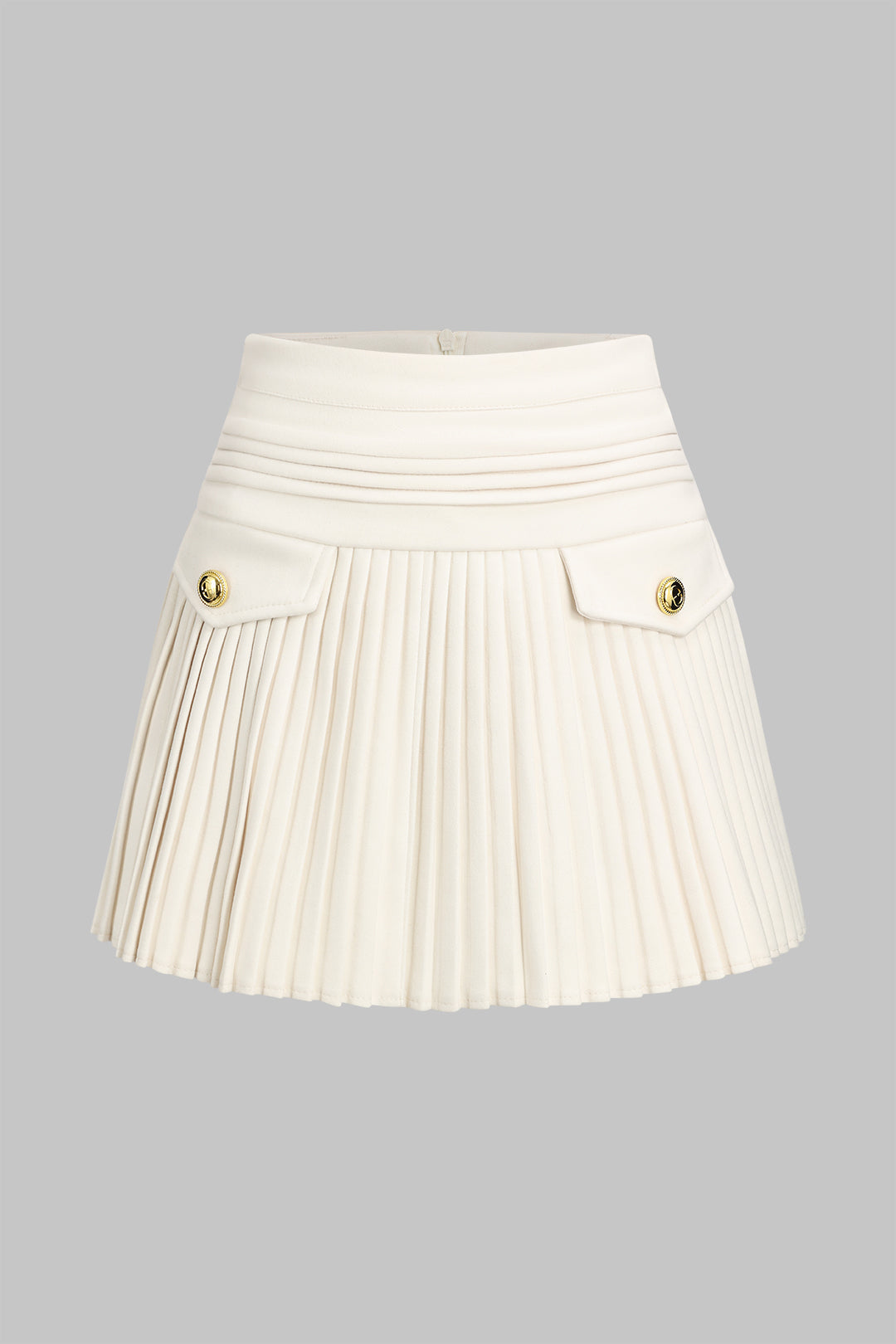 Pleated Button Zipper High Waist Etek