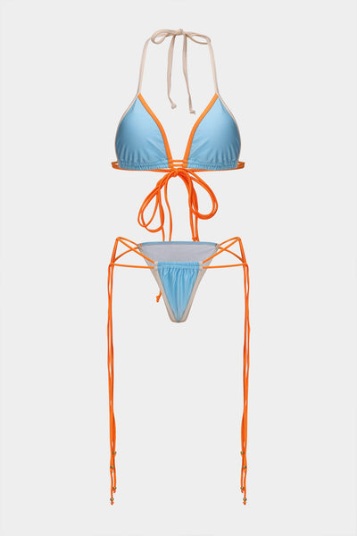 Contrast Ruched Tie-Up Bikini Set