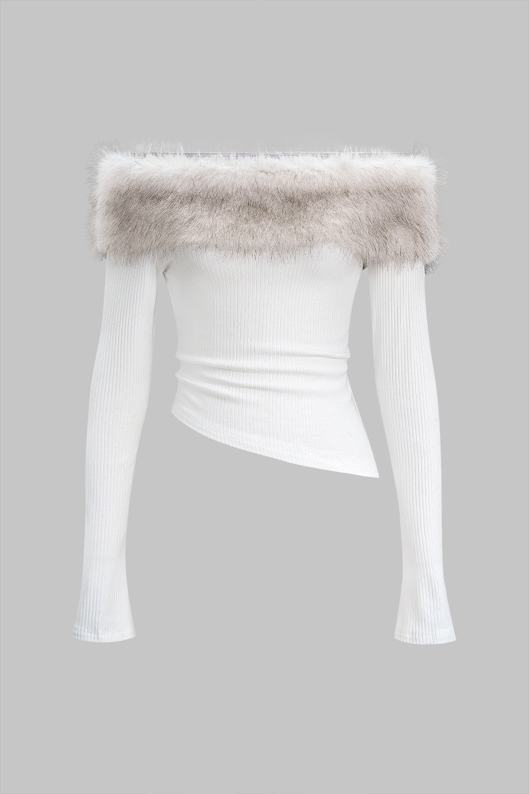 Kürk Detaylı Omuzları Açık Örme Bluz