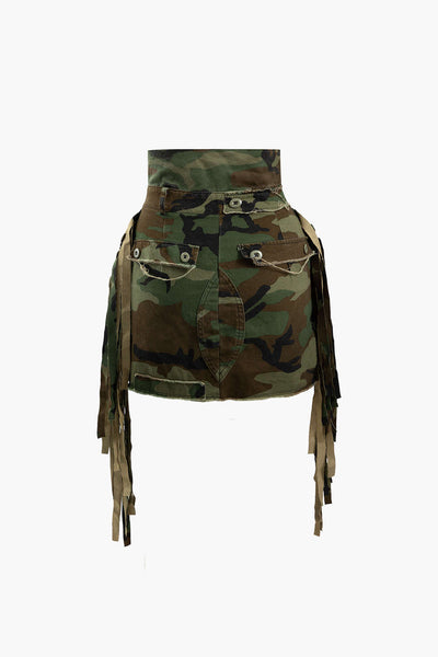 Camo Frayed Patchwork Skirt