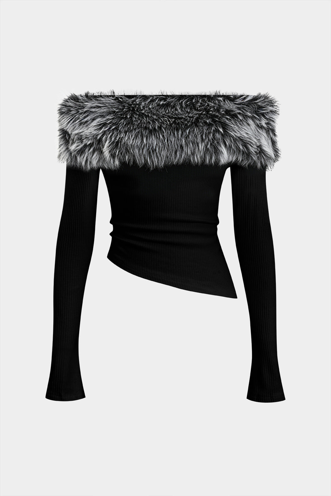 Kürk Detaylı Omuzları Açık Örme Bluz