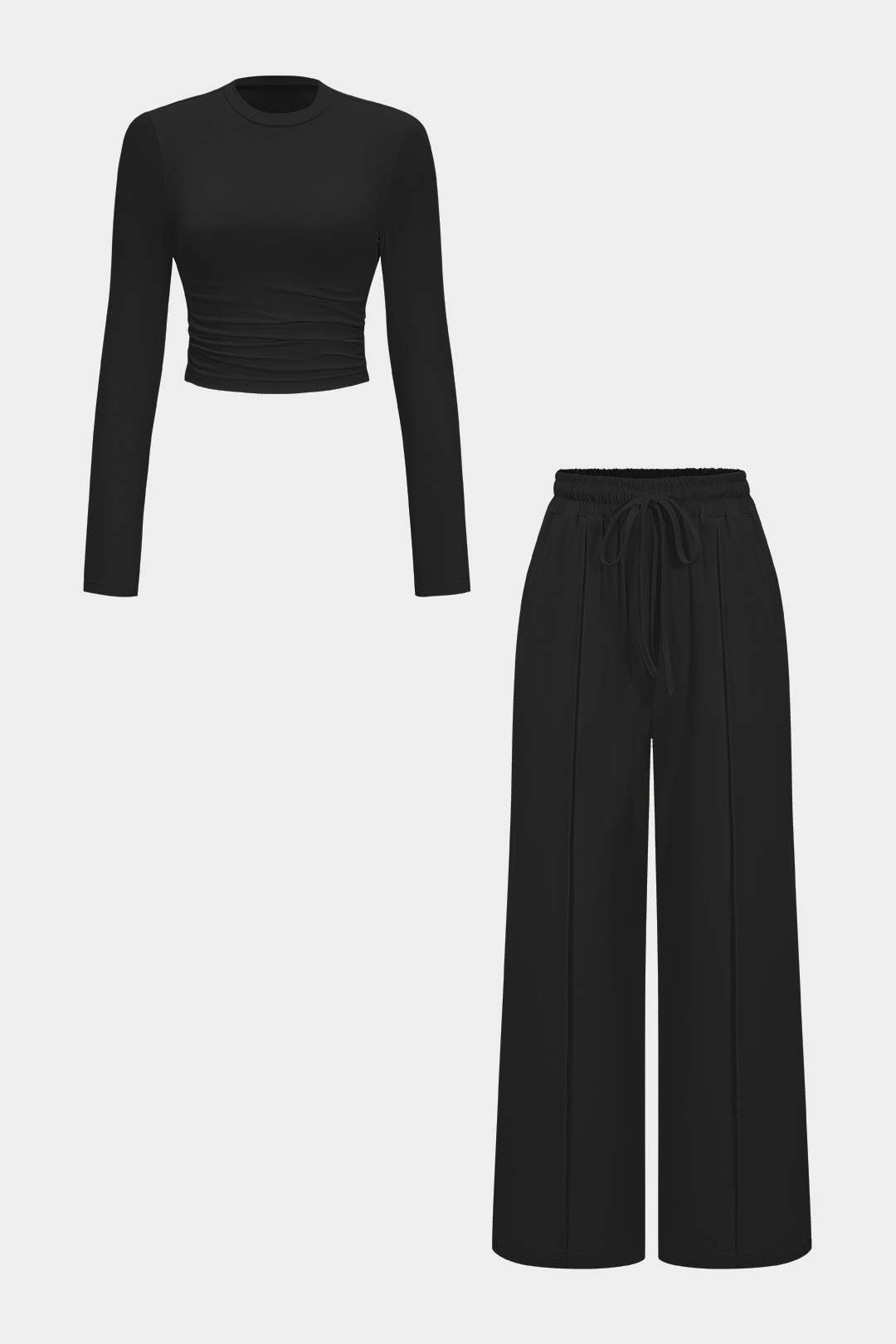 Ivory Calm Long Sleeve Crop &amp; Palazzo Trouser Set