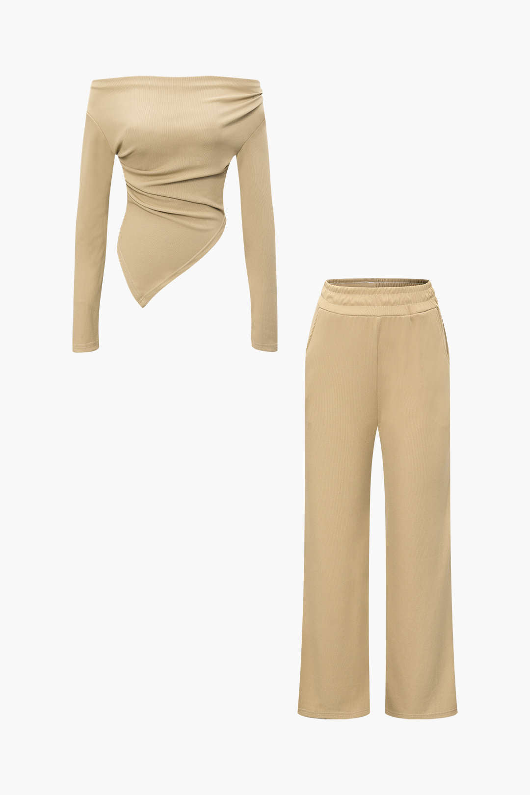 Draped Asymmetric Blouse &amp; Palazzo Trouser Set