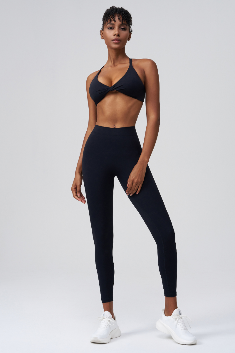 Women’s Sports Set:Bra & Pleated Bottocks Lift Leggings