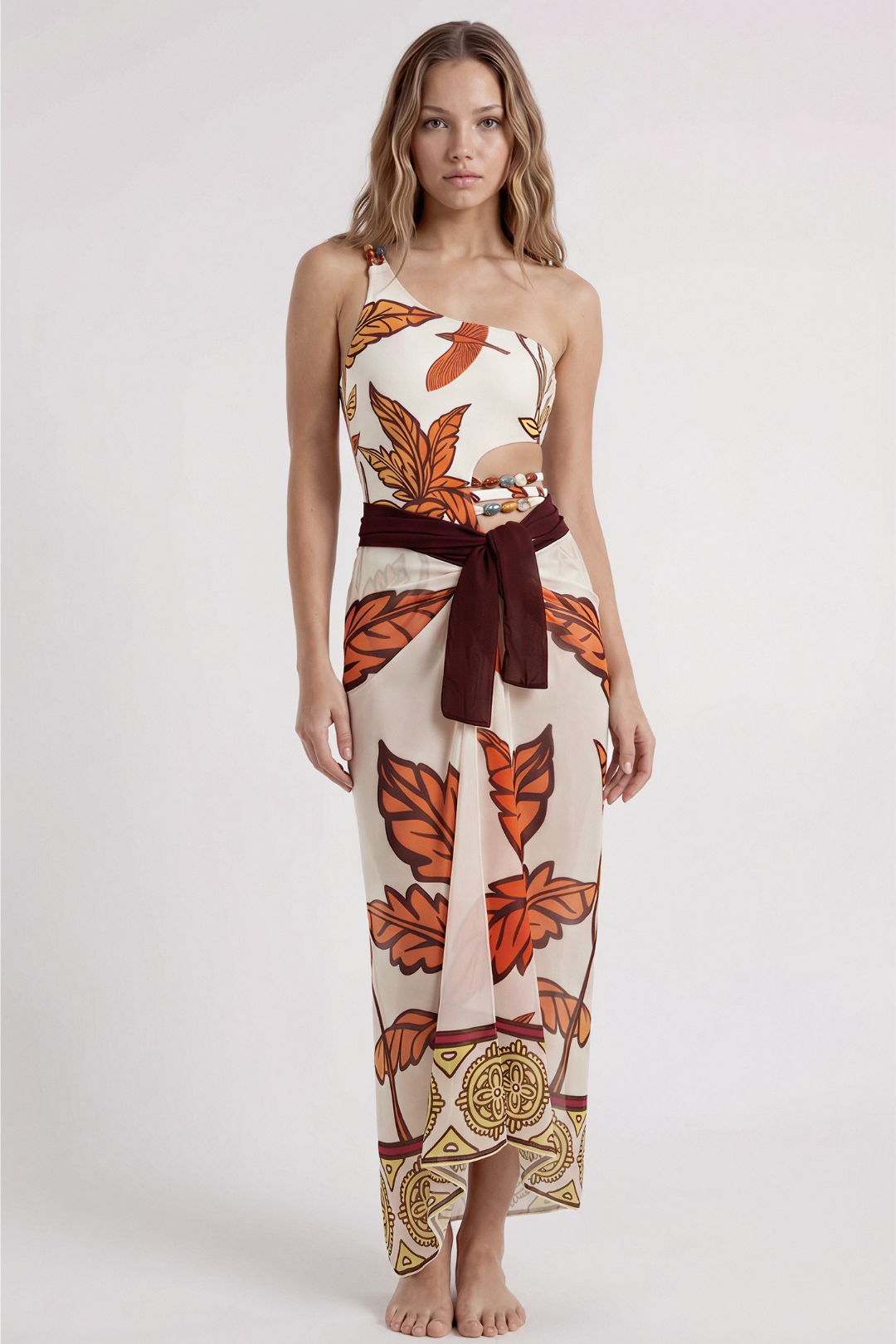 Orange Floral Swimsuit & Sarong