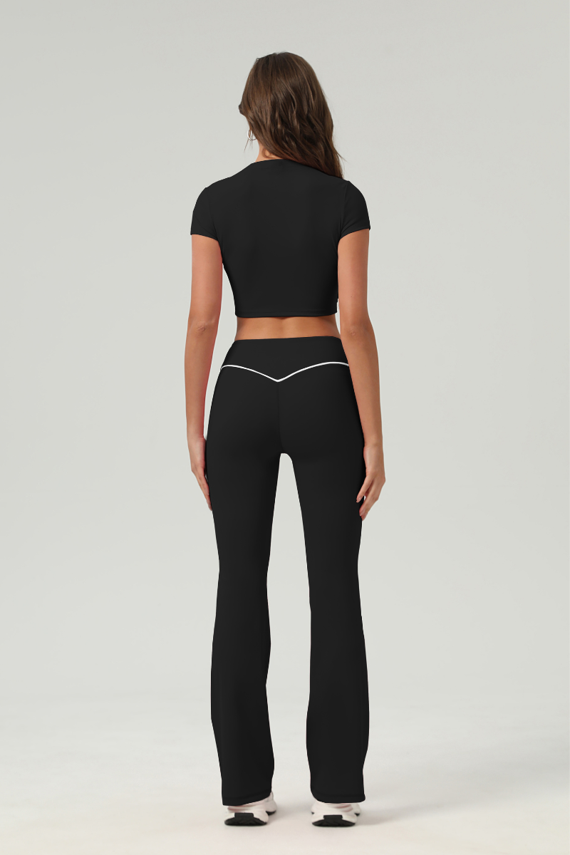 Women's Color‑Contrast Cropped T-shirt & Flared Pants Set
