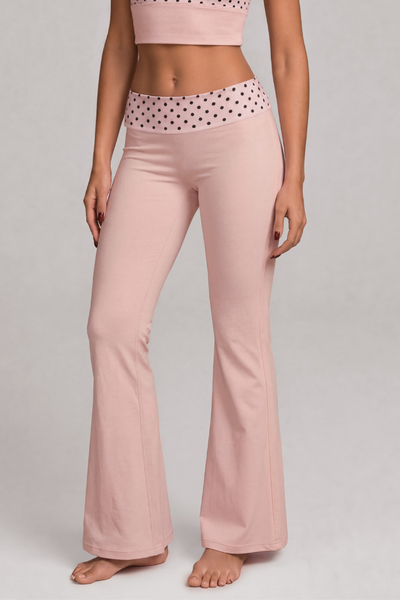Bibi Polka Dot Fold-Over Flared Pants