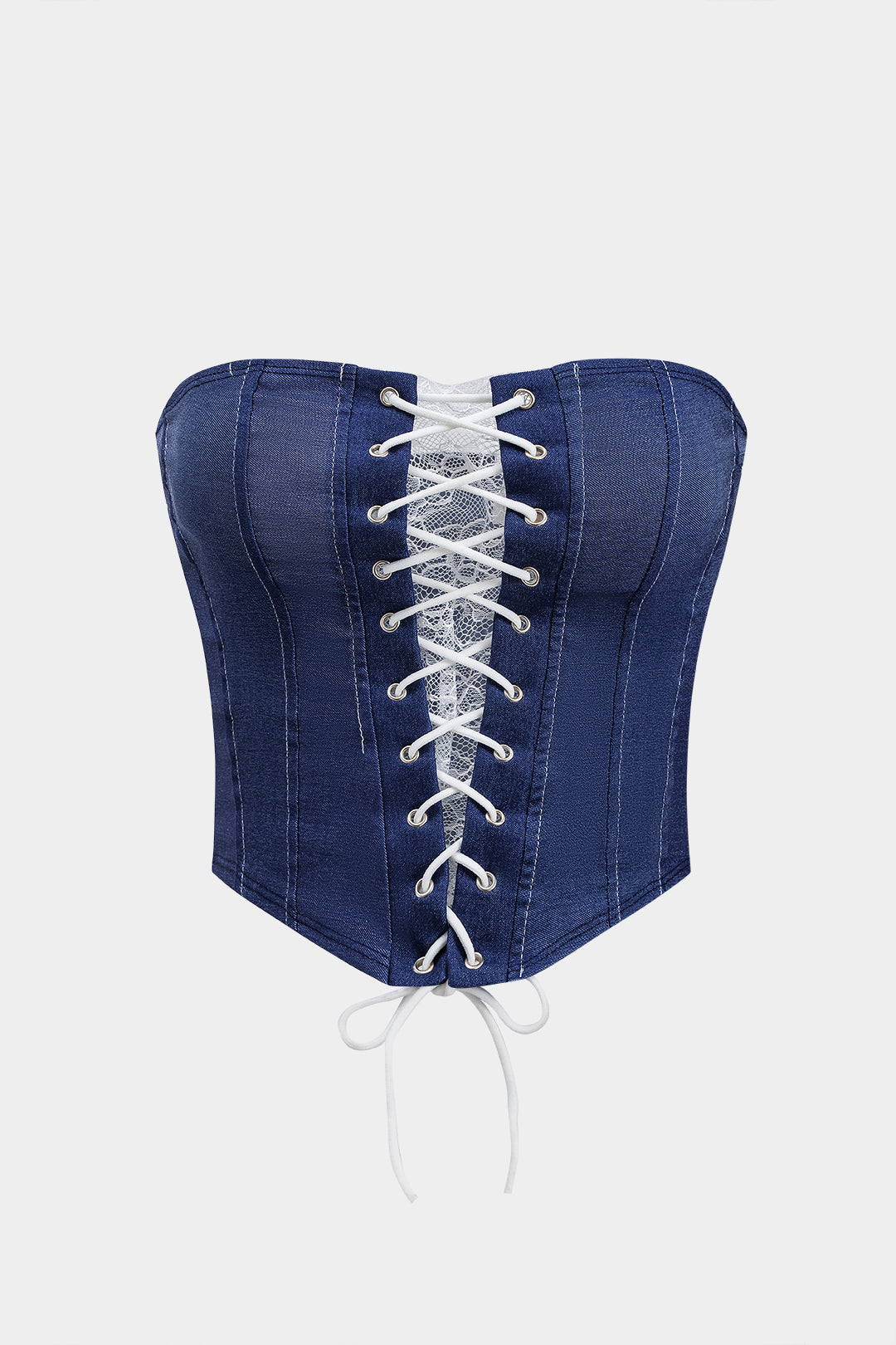 Denim Crossed Strappy Corset Tube Üst