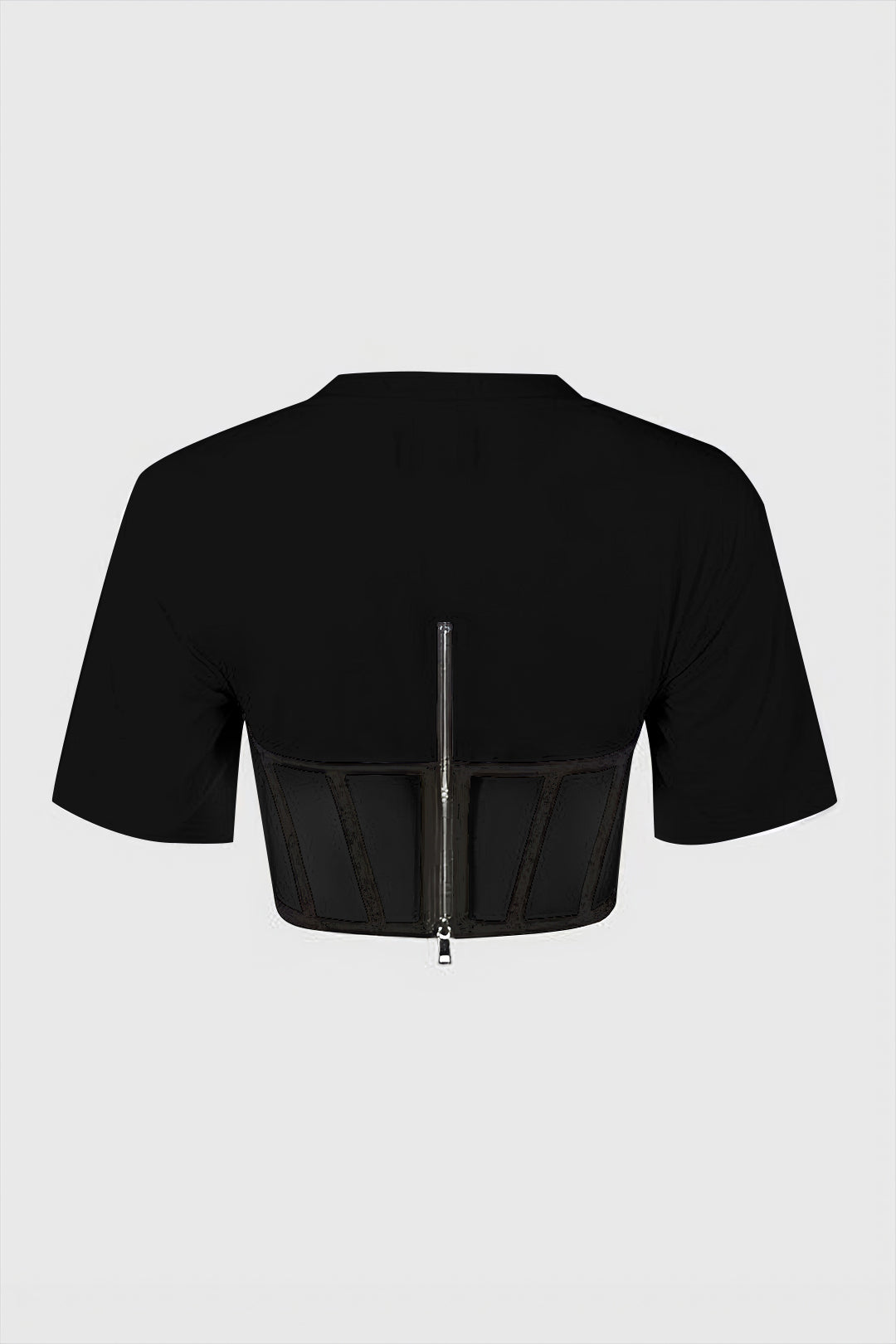 Zipper Short Sleeve Round Neck Corset Crop