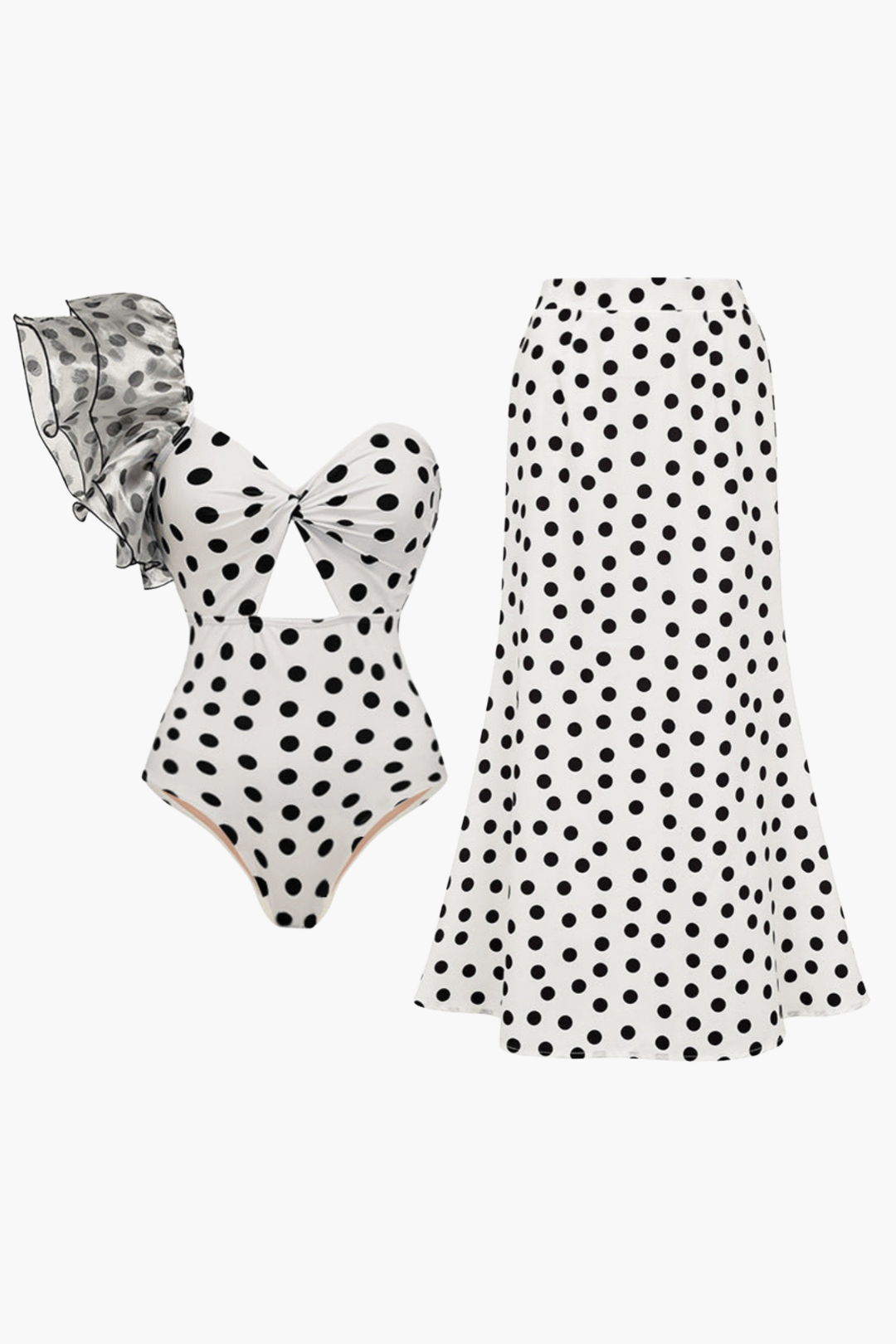 Elegant Polka Dot Swimsuit & Sarong