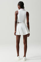Women Stretch Yoga Tennis Set: Sleeveless Sports Top + High Waist Skirt