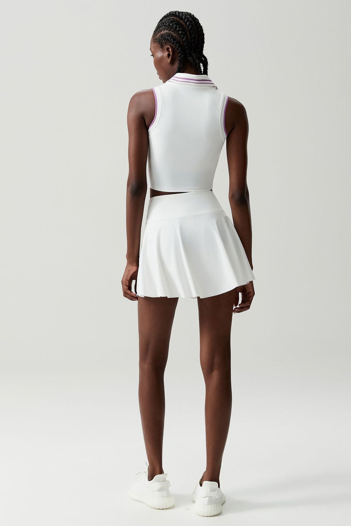 Women Stretch Yoga Tennis Set: Sleeveless Sports Top + High Waist Skirt
