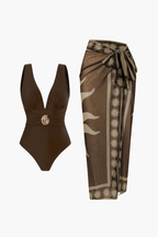 Ethnic Brown Swimsuit & Sarong