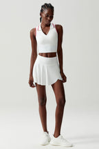Women Stretch Yoga Tennis Set: Sleeveless Sports Top + High Waist Skirt