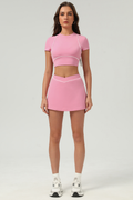 Women's Color‑Contrast Cropped T-shirt & A-Line Skort Set