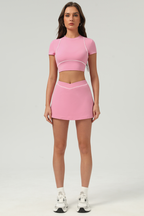 Women's Color‑Contrast Cropped T-shirt & A-Line Skort Set