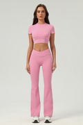 Women's Color‑Contrast Cropped T-shirt & Flared Pants Set