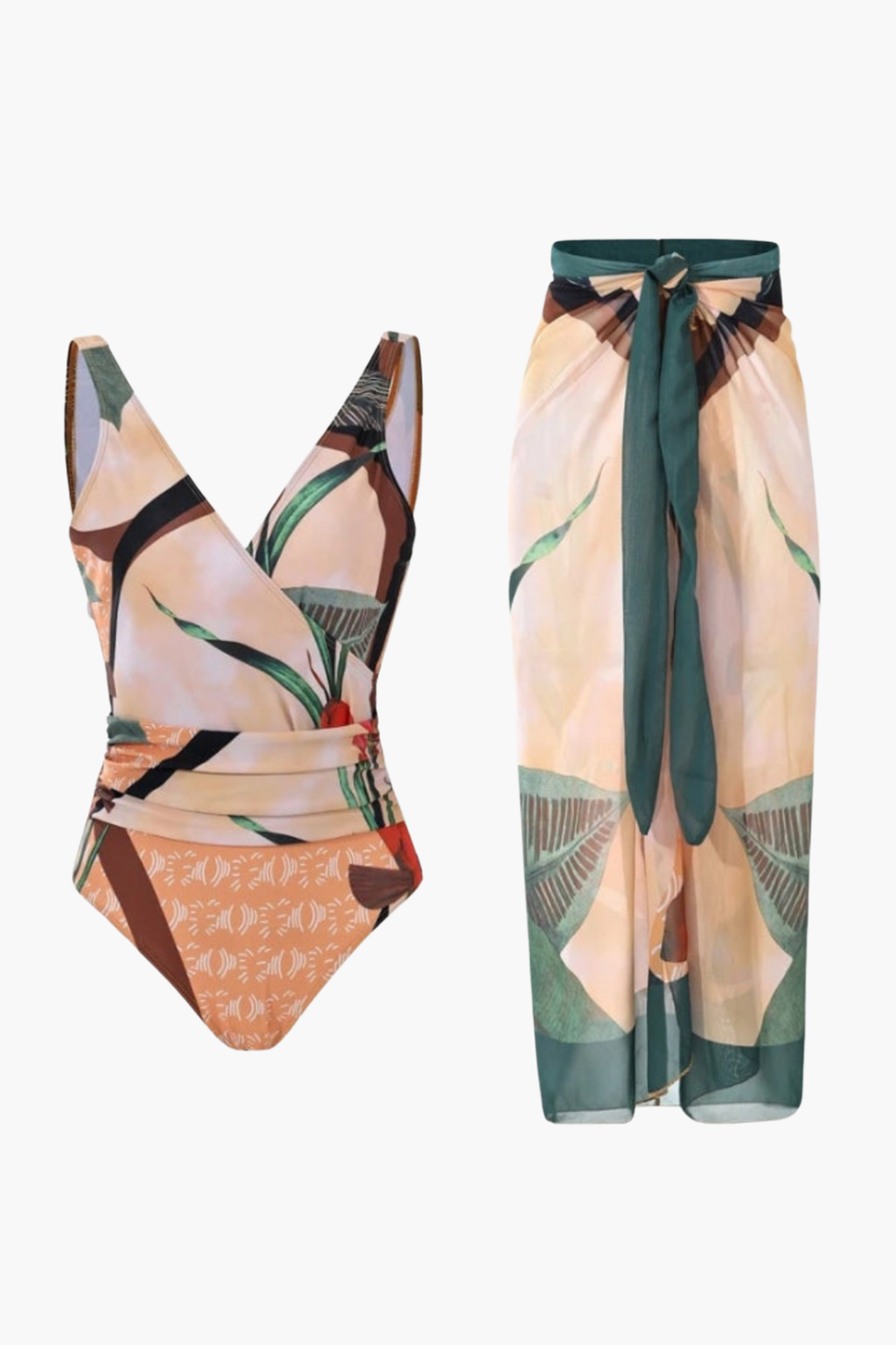 Natural Print Swimsuit & Pareo