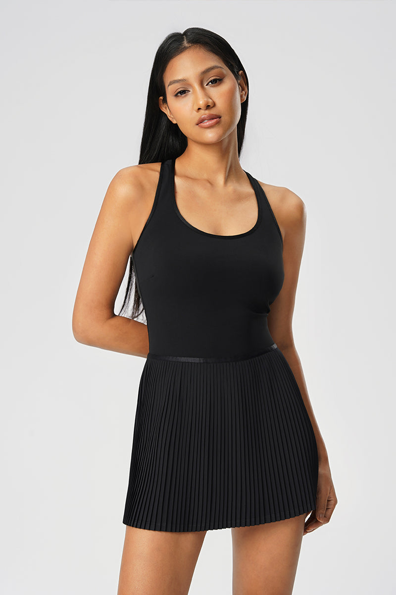 Women Back-Sculpt Cooling Built-In Bra Yoga Tennis Pleated Dress