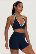 Women's Color-Matched Halter Bra And Yoga Shorts Sets