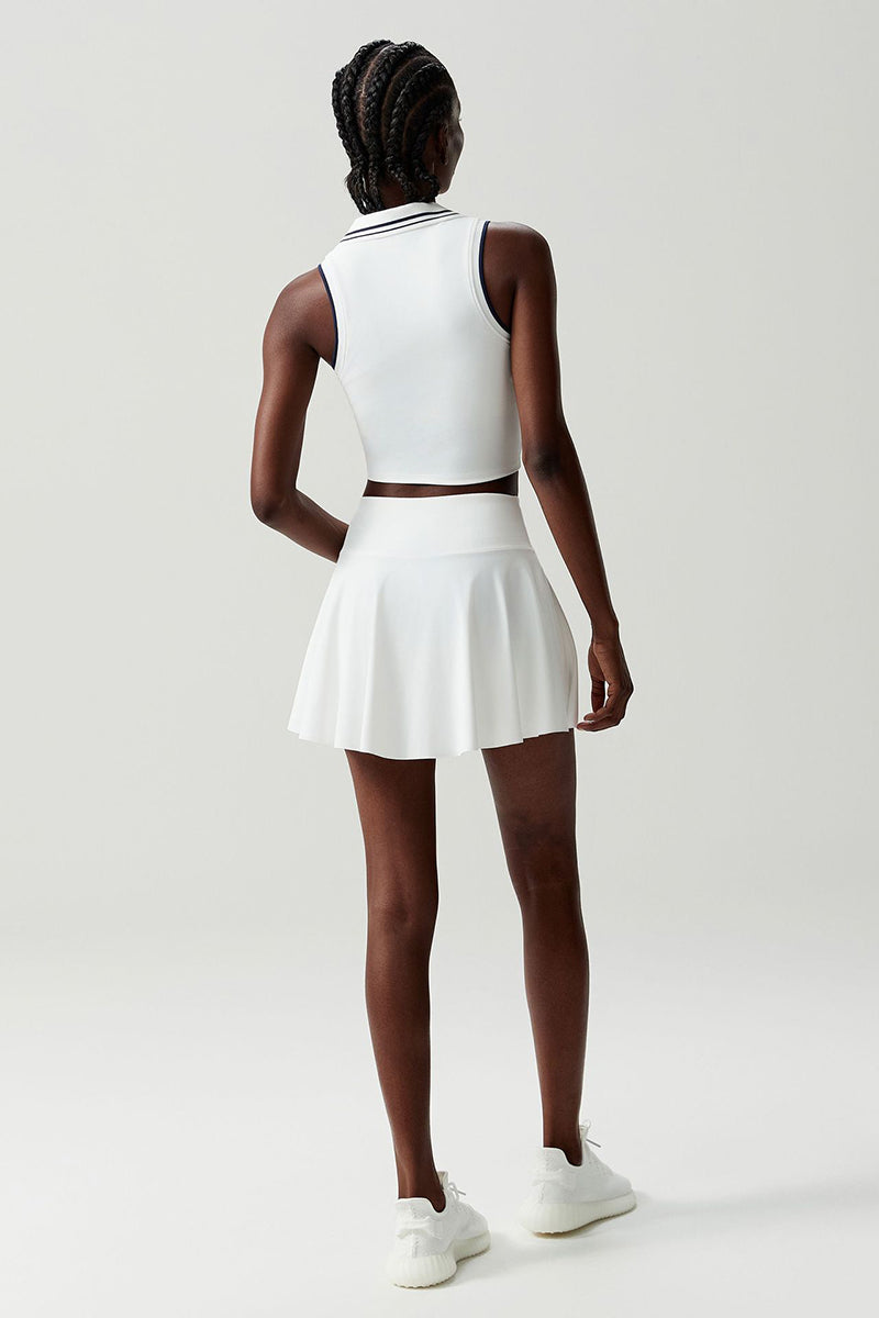 Women Stretch Yoga Tennis Set: Sleeveless Sports Top + High Waist Skirt
