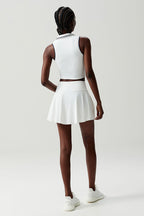 Women Stretch Yoga Tennis Set: Sleeveless Sports Top + High Waist Skirt