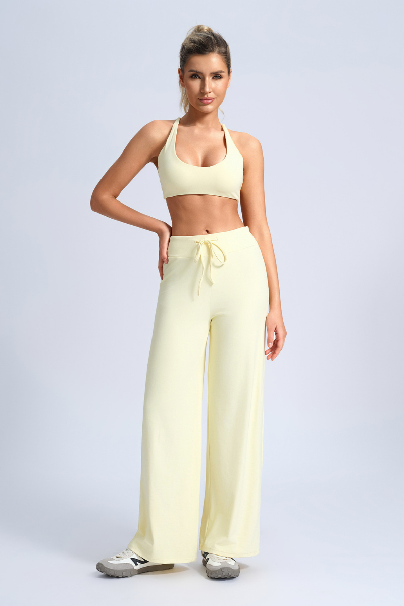 Women's Sport Sets:U-neck Cross Back Bra And Wide Leg Pants
