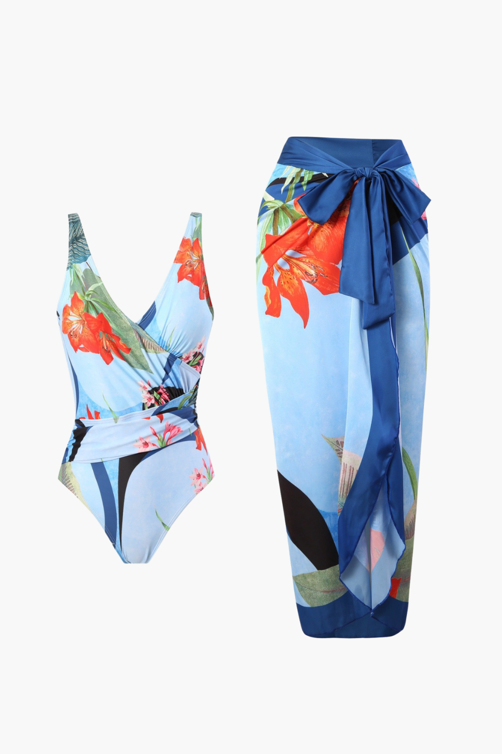 Tropical Print Swimsuit & Pareo Set