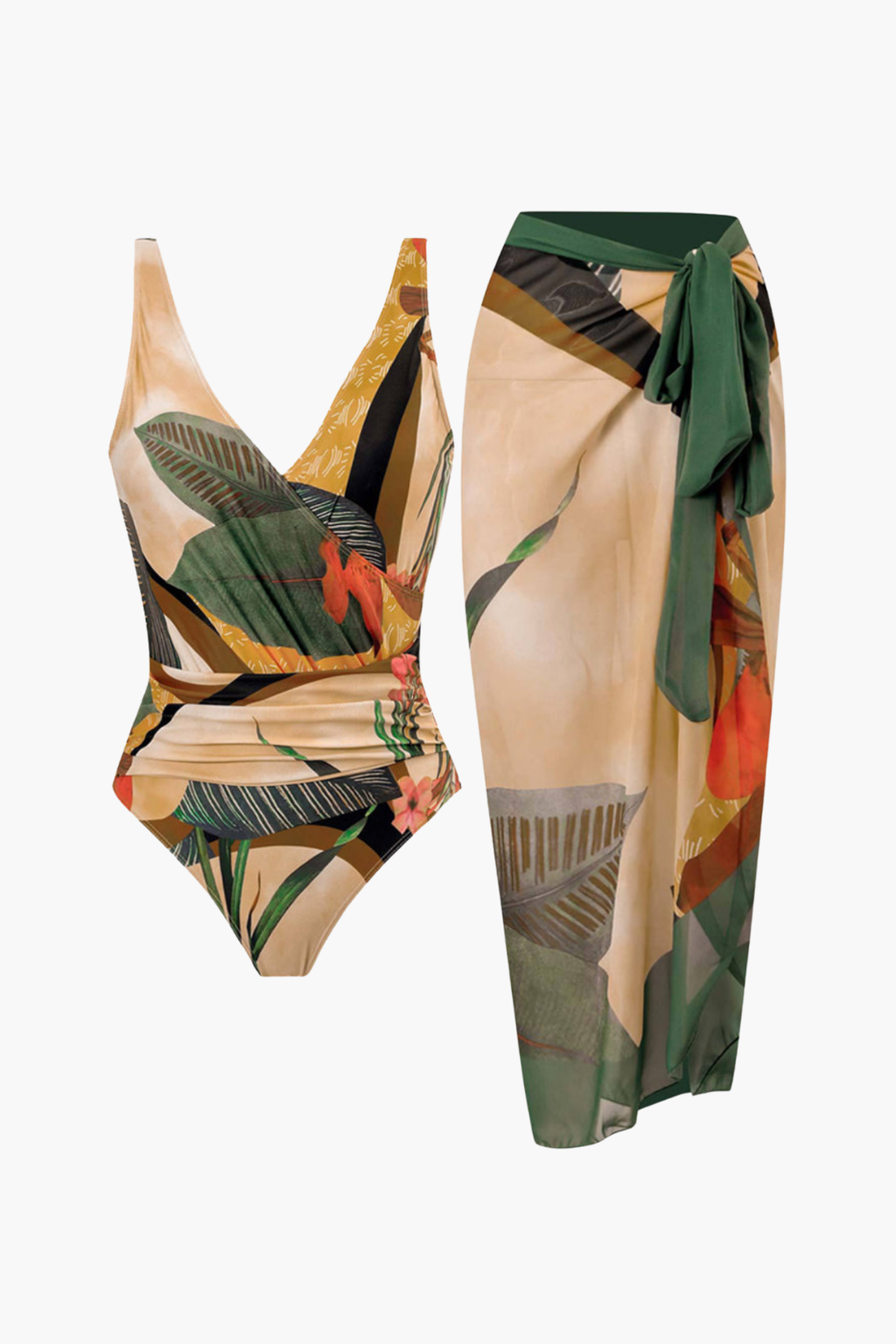 Tropical Beige Swimsuit & Sarong