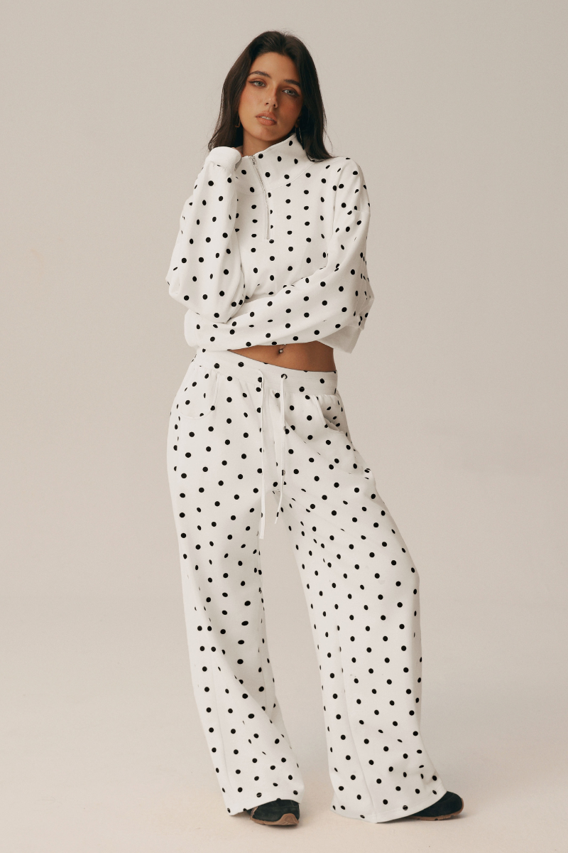 Suki Polka Dot Half-Zip Sweatshirt & Wide-Leg Pants Set