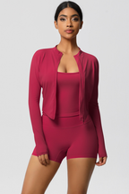 Completo 3 pezzi Celeste: reggiseno, giacca con zip e shorts