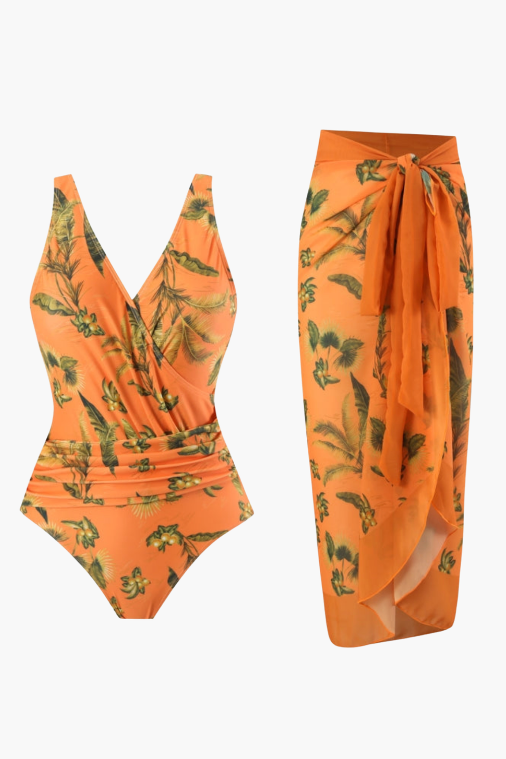 Orange Floral Swimsuit & Sarong