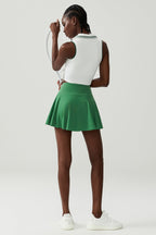 Women Stretch Yoga Tennis Set: Sleeveless Sports Top + High Waist Skirt