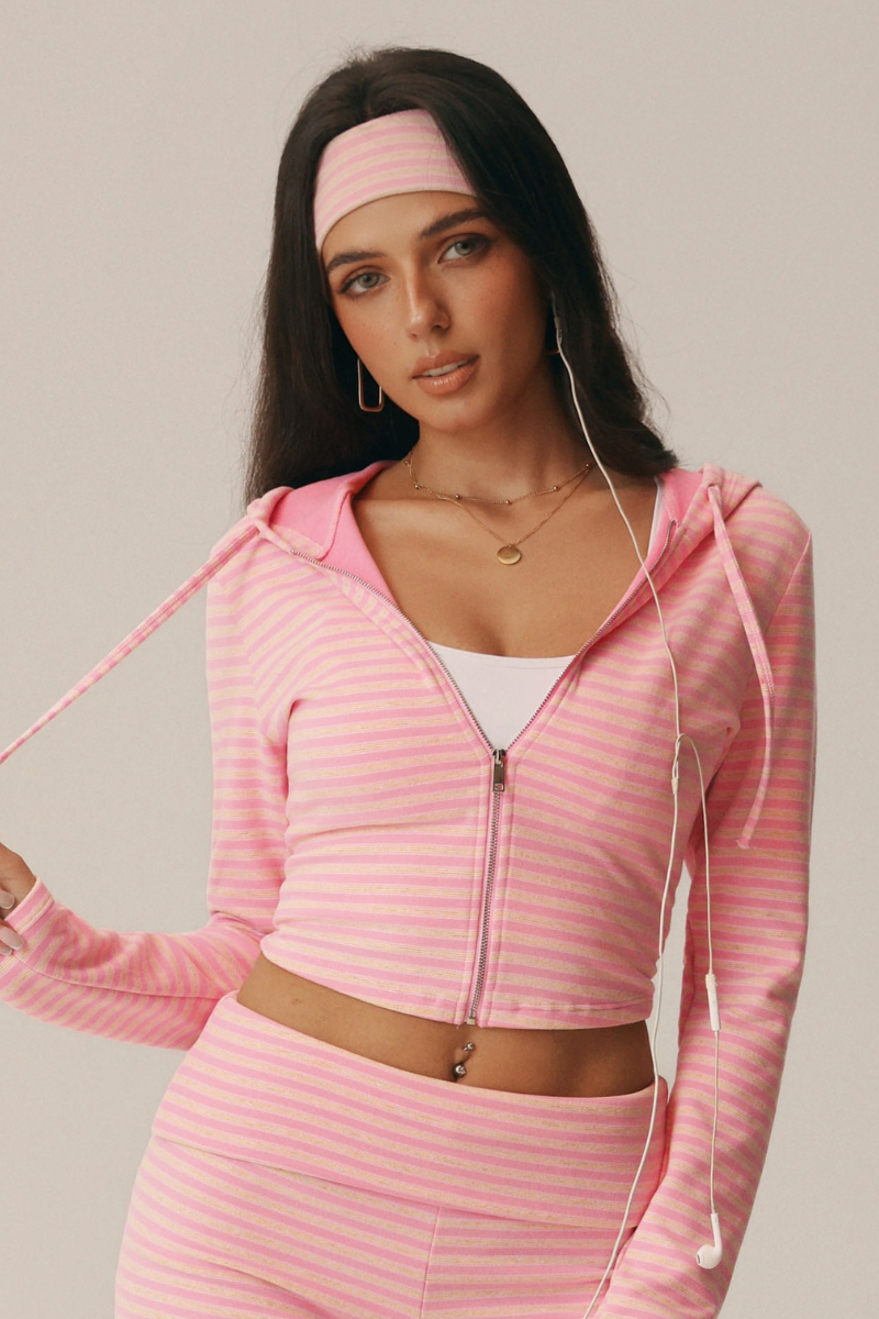 Riviera Striped Hooded Crop Jacket