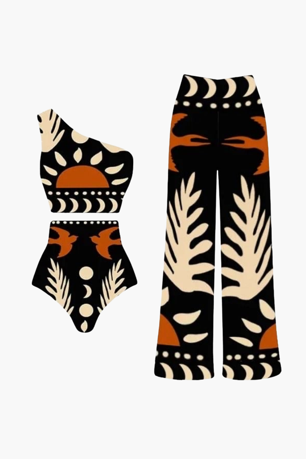 Black Tribal Swimsuit & Pareo