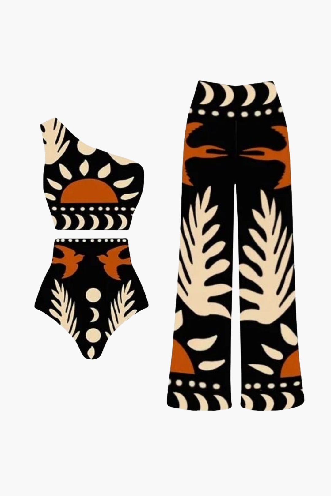 Black Tribal Swimsuit & Pareo