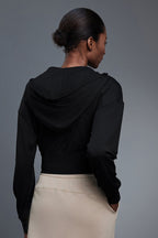 Women Hooded Short Waist-Tie Open-Front Yoga Sportswear Jacket