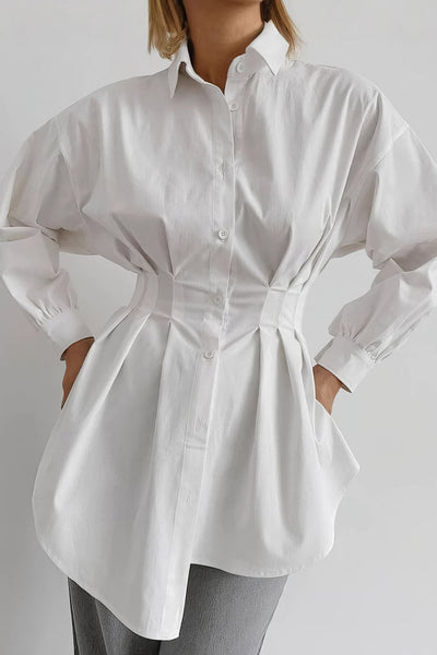 Ruched Button Long-Sleeve Blouse