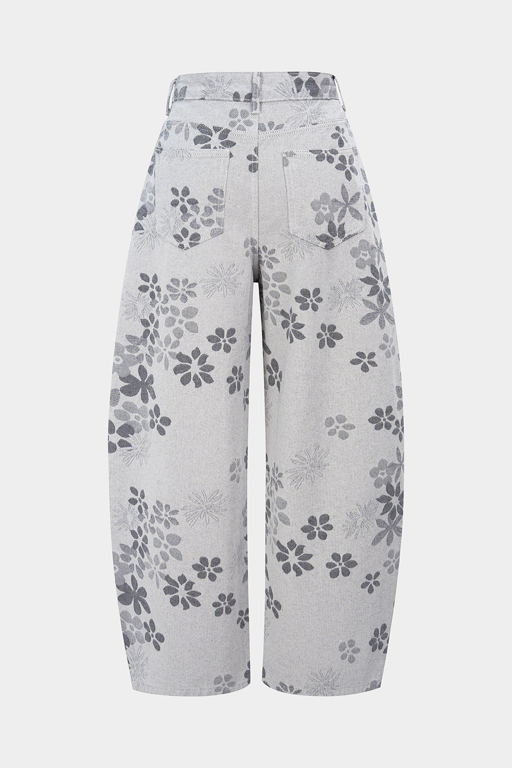 Çiçek Desenli Geniş Paçalı Kot Pantolon