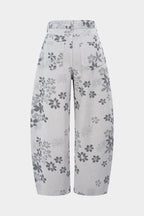 Çiçek Desenli Geniş Paçalı Kot Pantolon