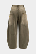 Koyu Renk Yıkamalı Bol Paçalı Kot Pantolon