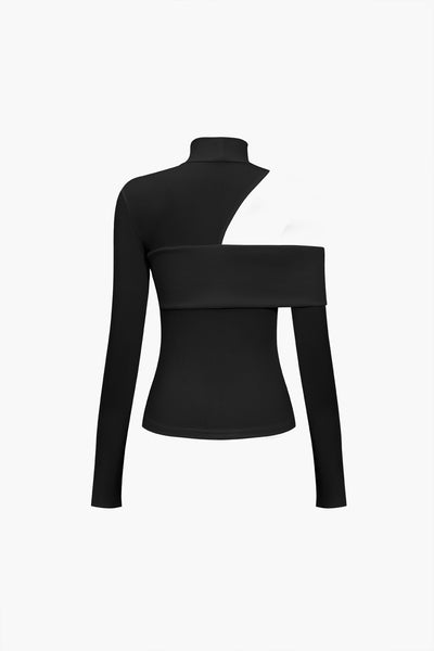 Solid Asymmetrical Long-Sleeve Top