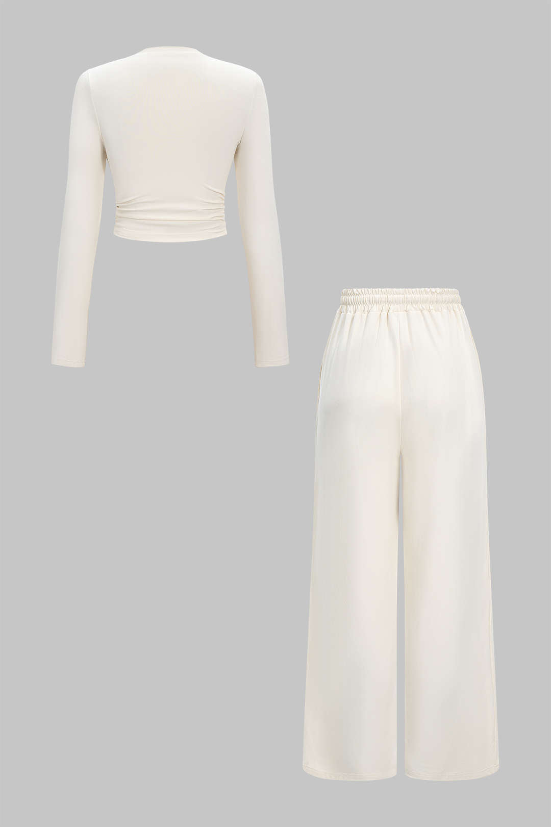 Ivory Calm Long Sleeve Crop &amp; Palazzo Trouser Set