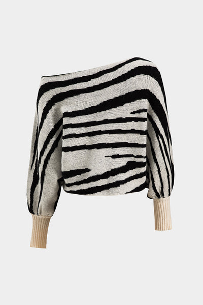 Sweater Stripe Boat Neck Uzun Kollu Üst