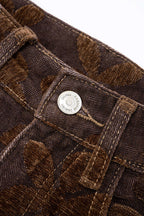 Çiçek Desenli Geniş Paçalı Kot Pantolon