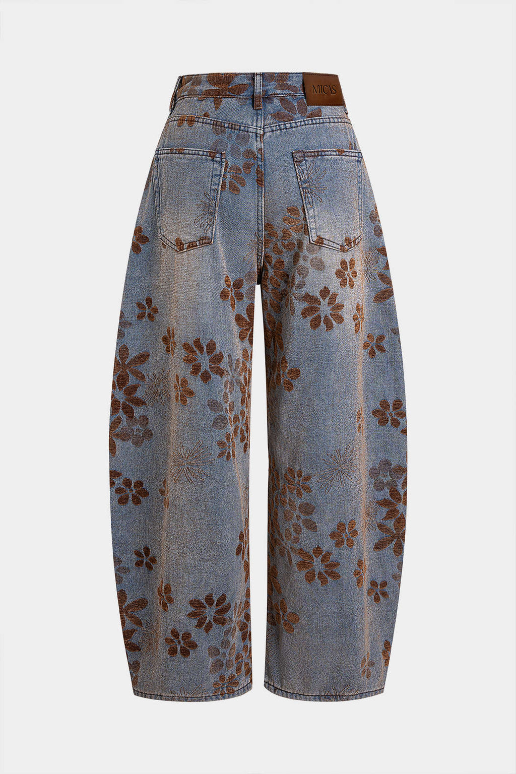 Çiçek Desenli Geniş Paçalı Kot Pantolon