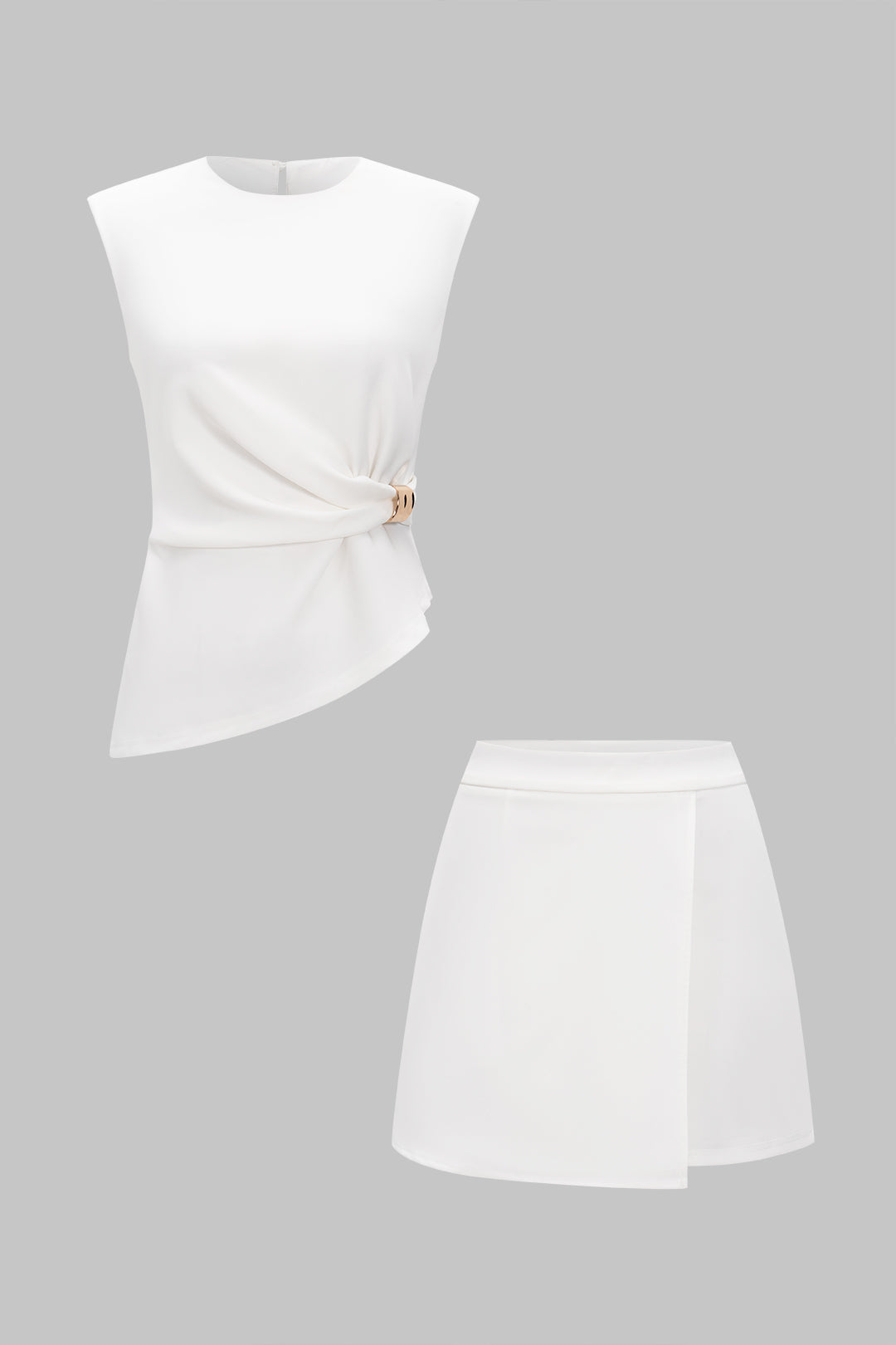 Asymmetric Grace White Blouse &amp; Skirt Set