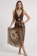 Ethnic Brown Swimsuit & Sarong